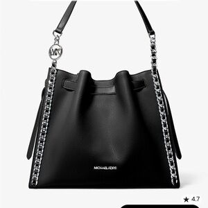 Michael Kors Black Leather Chain-Trim Bucket Bag NWT